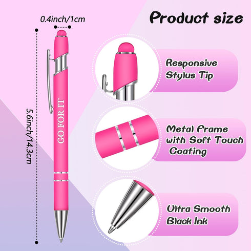 Zonon 12 Pieces Inspirational Motivational Quotes Ballpoint Pens with Stylus Tip Fine Point Smooth Writing Pens Metal Black Ink Pens Stylus Pen Set (Pink,Motivational Style) by Zonon