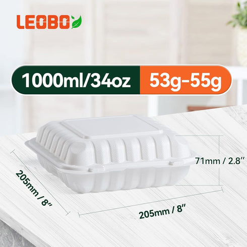 Reusable To Go Containers - 55 Pack BPA Free 3 Compartment Food Container 34 oz Clamshell Take Out