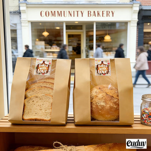 euduv 16"X10"X5" Packaging 25Pcs Extra Large Paper Bread Bags for Homemade Bread with Window & Sticker for xl Sourdough