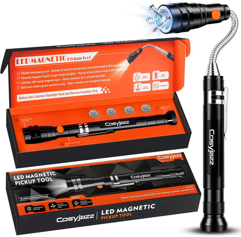 Cosyjazz Magnetic Pickup Tool, Magnetic Flashlight Telescoping Magnet with LED Flashlight and Extendable
