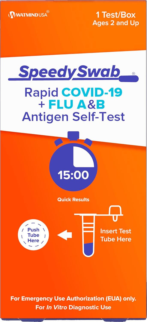 SpeedySwab COVID Test and Flu Test Combo - 3-in-1 Rapid Antigen At-Home
