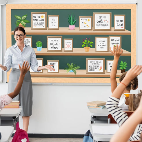 Classroom Inspirational Bulletin Board Set, Greenery Classroom Decoration Plant Potted Positive Affirmations Cutouts