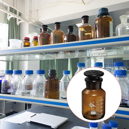 PATIKIL 125mL Reagent Media Bottle, 1Pcs Round 3.3 Borosilicate Glass Storage Bottle with Amber Cap, Amber