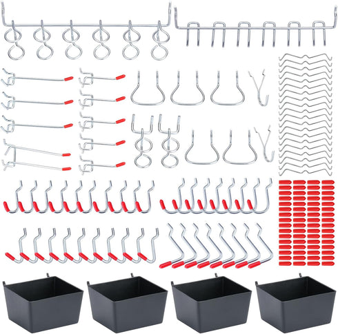 60 Assorted Pegboard Hooks with Bins and 154 Peg Locks/Caps for 1/4 inch & 1/8 Inch Peg Board