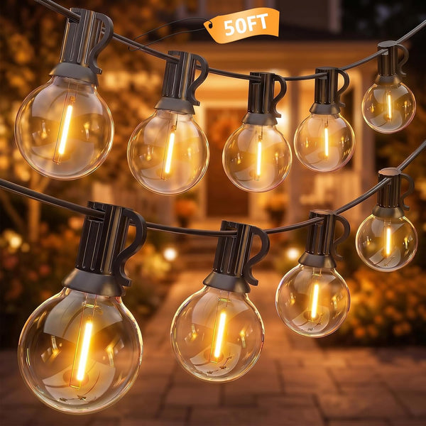 50FT Outdoor String Lights - Shatterproof G40 LED Bulbs, Waterproof Connectable Patio