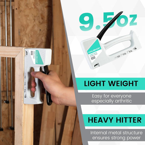 HAUSHOF Light Duty Staple Gun, Upholstery Staple Gun with 800PCS JT21 Staples, White Staple Gun Kit