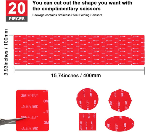 OAPRIRE 3M Double Sided Adhesive Tape Pads, 20 PCS Multipurpose Replacement Mounting Tape