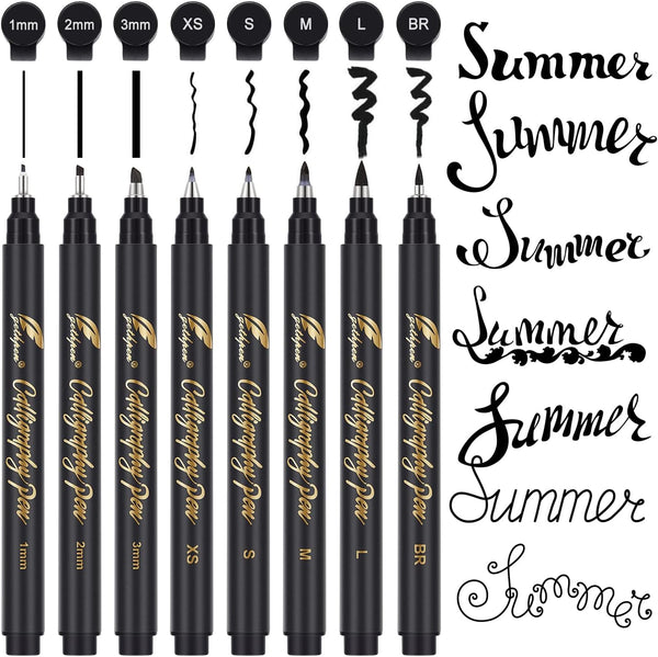 Calligraphy Pens Set, 8 Size Hand Lettering Brush Pens for Beginners, Black Ink Drawing Pens for Calligraphy