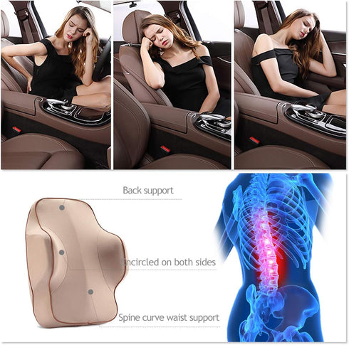 Ergocar Car Lumbar Back Cushion with Premium Quality Memory Foam - Reduce Strain On Back, Shoulders and Neck Support