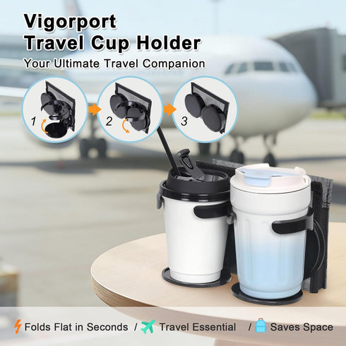 Vigorport Luggage Travel Cup Holder, Folding Cup Holder, Drink Caddy for Suitcases - Hold Two Coffee Mugs Traveler