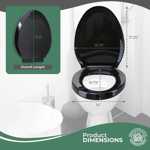 Renovators Supply Manufacturing Plastic Soft Close Toilet Seat Elongated Quiet-Close Lid, Contoured Seat, Easy