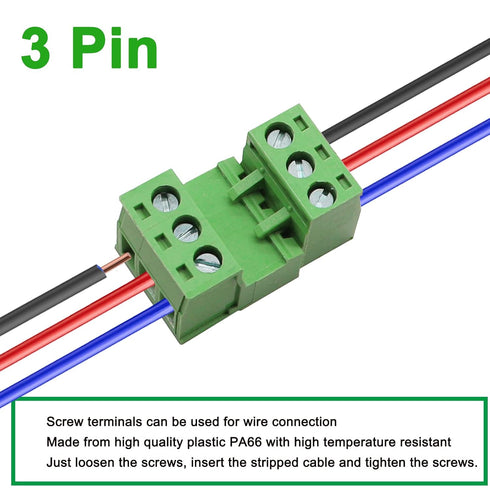Tnisesm 12Pcs 3 Pin Screw Terminal Block Connector - 5.08mm Pitch Pluggable for 28-12AWG Cable