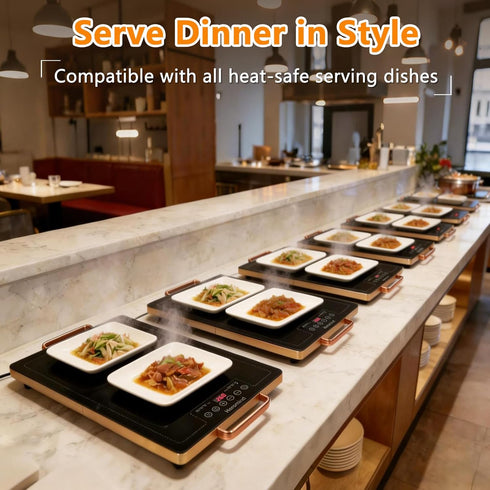 Heromind 20" 12", Electric Warming Tray x Glass-Top Full-Surface Food Warmer with Adjustable Temperature & Timer