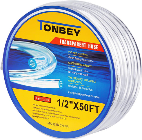 1/2" ID x 5/8" OD-50 ft Clear Vinyl Tubing PVC, Flexible Plastic Tube for Home Brewing, Kegerator, Aquaponics
