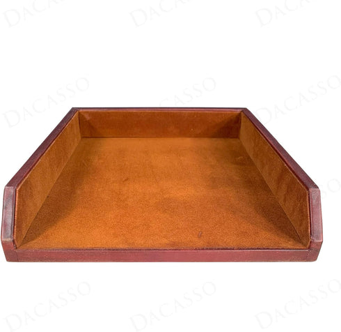 Dacasso Mocha Leather Luxury Letter Tray Holder - Paper Organizer for Desk, Executive Decor & Office Organization