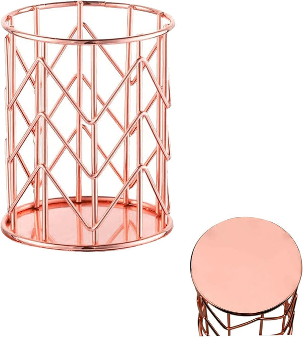 Rose Gold Pencil Cup, Wire Metal Mesh Pen Holder, Makeup Brush Organizer, 1PC for Office Home School