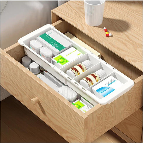 Plastic Drawers Organizer for Office, Bathroom, Kitchen - 1 Layer Expandable Storage Tray, 11.4-18.1 Inches