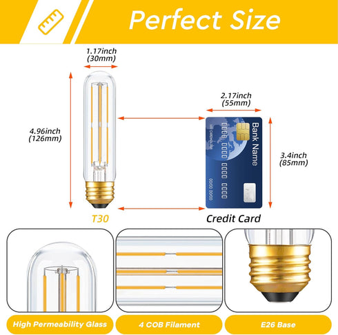 Dimmable E26 T10 Bulb Bulbs 6W(60W Bulb Bulbs Light,Chandelier,Hutch,2700K 600LM,6 Pack LED Tube Light