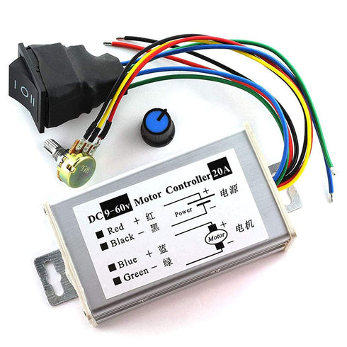 DZS Elec DC Motor Speed Controller 9-60V, High Power PWM Control Switch for 12V 24V 36V 48V 60V 20A