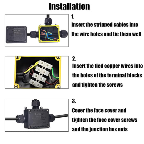 IP68 Waterproof Junction Box, 3 Way Underground Electrical Box, Plastic Box with Terminal Block for LED Lighting