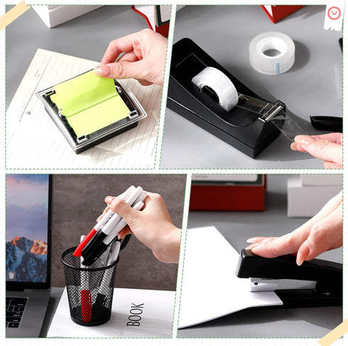 Jutom 20 Pcs Desk Staplers, Tape Dispensers, Pen Holder Set for Office Supplies with Standard Staples