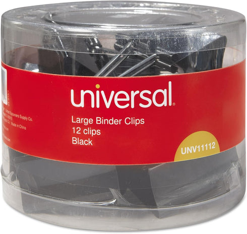 Universal 11112 Large Binder Clips, 1-Inch Capacity, 2-Inch Wide, Black, 12/Pack by Universal Office Products