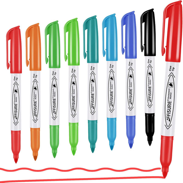Permanent Markers Assorted Colors Set, 8 Colored Markers 8 Pack, Fine PointWorks