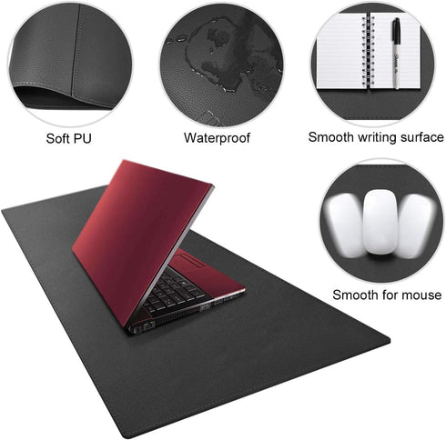 Cacoy Leather Desk Mat - 40” x 16” Extended Desk Pad, Waterproof PU Leather for Gaming Home Office