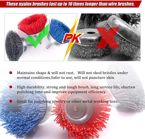Swpeet 3Pcs 3Inch Nylon Filament Abrasive Wire Cup Brush Kit with 1/4 Inch Shank for Rust Removal