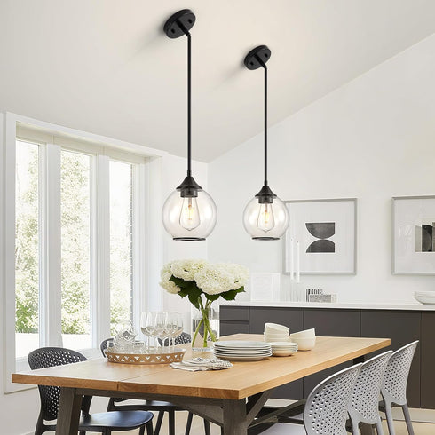Shade,6.29" 1 Pendant Lights Kitchen Island,Farmhouse Black Pendant Light with Clear Glass Globe Glass Pendant Light