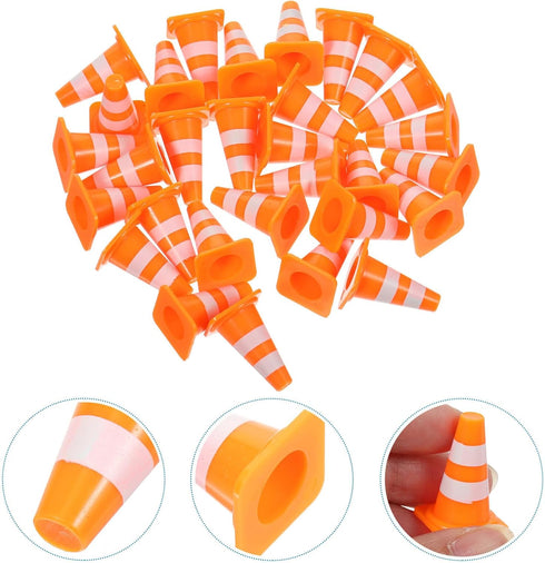TOPPERFUN 30Pcs 1in Mini Traffic Cones, Mini Cones Orange Small Roadblock Construction Signs, Tiny Traffic Toys