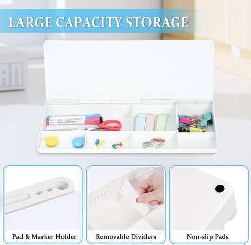 Glass Desk Whiteboard Small Dry Erase Board Desktop White Board with Storage Drawer Computer Keyboard Stand Desk Organizer Office Accessories School Supplies with 4 Markers 1 Eraser, White by DOLLAR BOSS