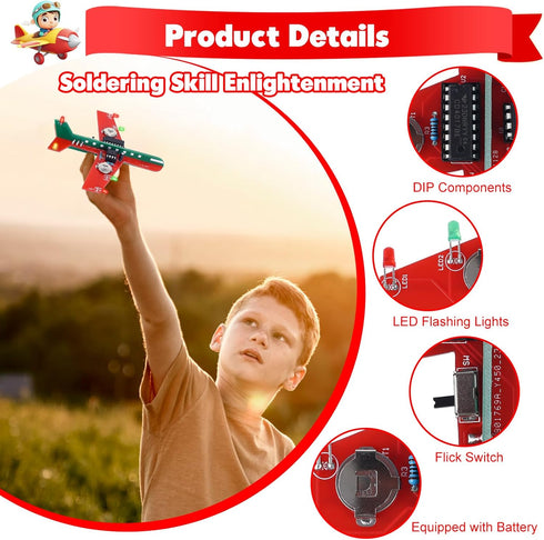 3 Soldering Learning Kit, ICSTATION DIY Airplane Kit with Color LED Flashing Lights Airplane Soldering Project Kit