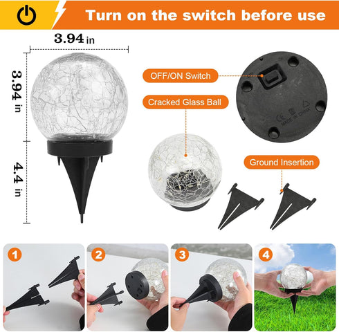 MLKNK 2 Pack Solar Globe Lights Outdoor Waterproof-Solar Balls-Solar Garden Lights-Orbs for Outside Cracked Glass Ball