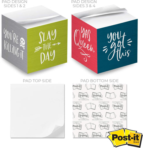 Motivational Sticky Note Cube, 600 Sheets, 2.75" Memo Block with Bright Empowering Messages