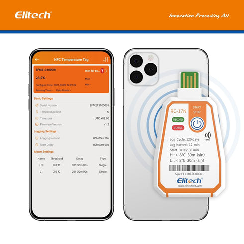 Elitech RC-17N NFC Disposable USB Temperature Data Logger with PDF Report and Light Indicator
