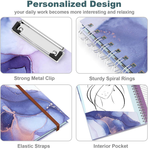 Hongri Clipboard Folio with Refillable Lined Notepad, Clipboards with 5 A4 Folders, Spiral Clip Board Portfolio (Purple