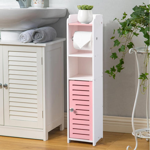 AOJEZOR Toilet Paper Holder Stand: Small Bathroom Storage Cabinet - Rose Dawn