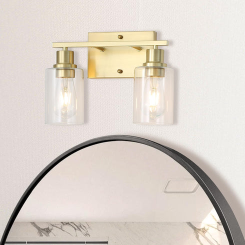 Set 2, 1-Light E26 Brass Bedside Wall Sconces of Gold Bathroom Vanity Lights Fixtures with Clear Glass Shade, Farmhouse