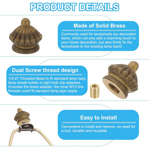 PATIKIL 25 25mm 1 Set x Lamp Finials Caps Knob, Solid Brass Lamp Shade Top Decoration Screw Cap Nuts with Brass