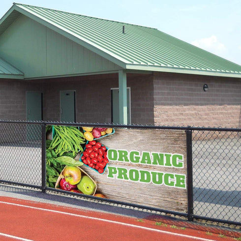 Sign Destination 12inx30in, 4 Grommets, Set 2 Vinyl Banner Sign Organic Produce Restaurant Cafe Bar Marketing