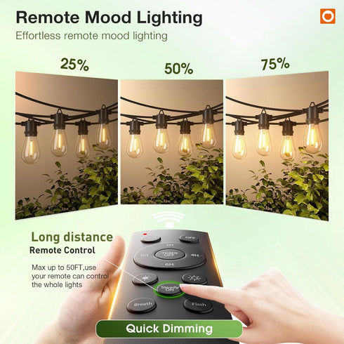 50FT Dimmable 3 16 Bulbs, addlon LED Outdoor String Lights, Remote Patio Lights with Timer & Lighting Modes