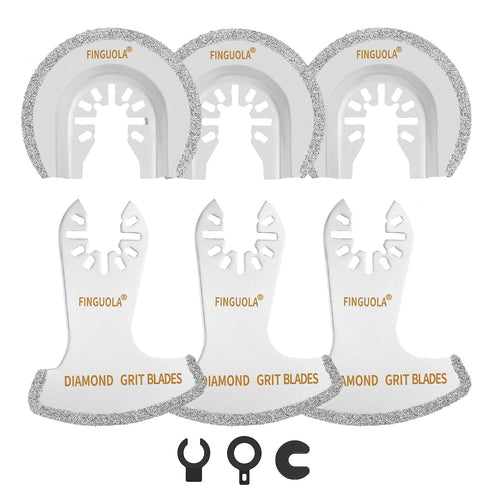 6Pcs Oscillating Tool Blades, Diamond Carbide Multi Tool Blades for Grout Removal and Soft Tile Cutting