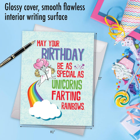 NobleWorks - Unicorns and Rainbows - Funny Magical Animal Birthday Greeting Card with Envelope (Big 8.5 x 11 Inch)