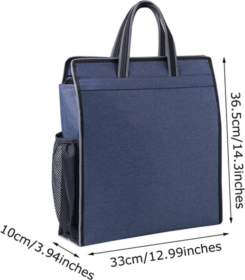 Enyuwlcm Oxford Zippered Document Bag with Handle, File Tote Bag Pouch for Paper Files, Blue