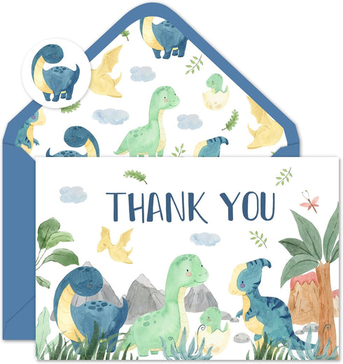 Whaline 50 Pack Dinosaur Thank You Cards Boxed Watercolor Greeting Cards with