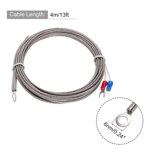 MECCANIXITY K Type Thermocouple Temperature Sensor PT100 6mm High Temperature Probe 13ft Wire