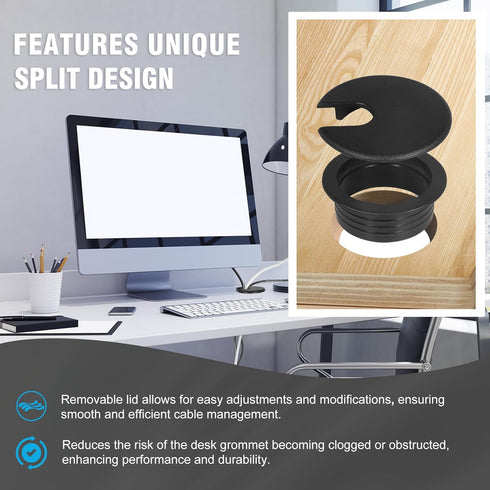 JTemgle 1-1/2" Grommet, 2 Black Desk Plastic Cable Hole Cover Computer Table Cord Wire Organizer Caps Desktop Cord
