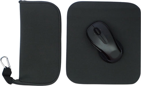 Travel Mouse Case Electronics Organizer Bag, Pouch with Extra Rolled Up Travel Mouse Pad, Solid Black