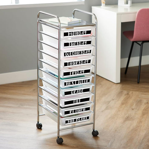 YIXAXKAO 12 10 Pieces Rolling Storage Cart Labels Drawer Rolling Storage Cart Label Blackwhite Classroom Decor